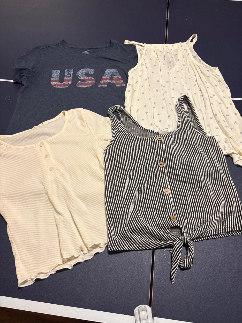 Lot of blue and white XS/S shirts.